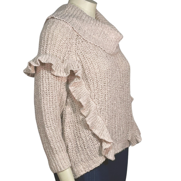 3-FOR-$30 Express Sz S Chunky Knit Pullover Sweater Cowl Neck Ruffle Accent Pink - Picture 2 of 10